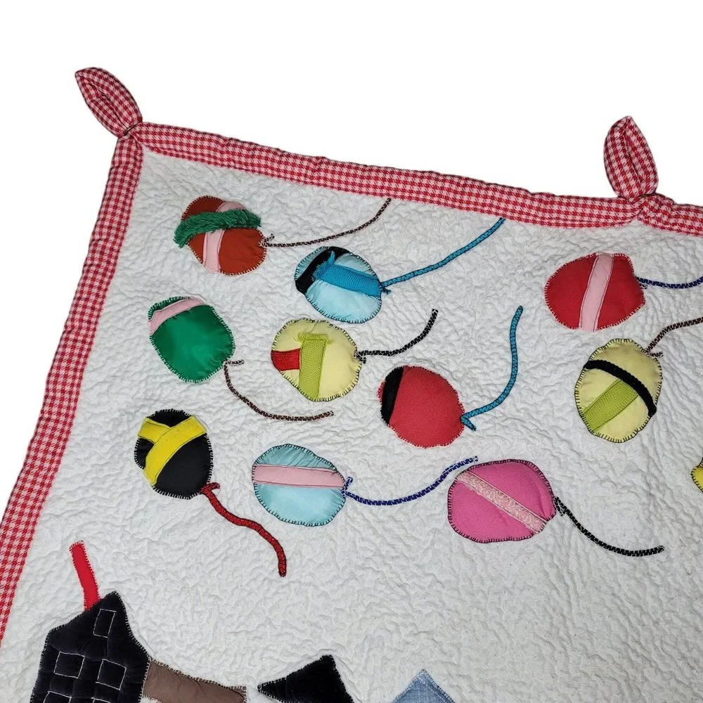 Disney hand made quilted mickey mouse wall tapestry fabric art vintage balloons